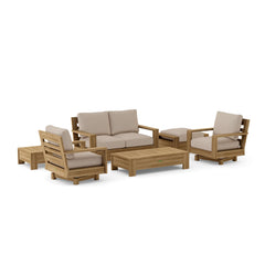Anderson Teak 6-piece deep seating outdoor sofa set in Pomegranate, featuring teak wood construction and designer color options.