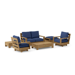 Anderson Teak 6-piece deep seating outdoor sofa set in Pomegranate color, featuring teak wood construction for garden lounge.