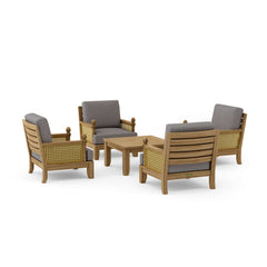 Anderson Teak SET-55 Luxe modular teak wood outdoor sofa with deep seating in pomegranate, part of garden patio lounge set.