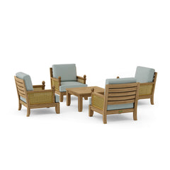 Anderson Teak SET-55 Luxe modular teak wood sofa with deep seating, in pomegranate color, outdoor patio garden lounge set