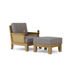 Anderson Teak SET-70 Luxe Teak Wood deep seating sofa with armchair and ottoman in vibrant pomegranate color for outdoor patio.
