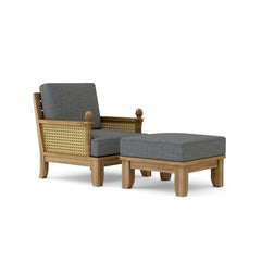 Anderson Teak SET-70 Luxe Teak Wood deep seating sofa with armchair and ottoman in Pomegranate color, outdoor garden lounge set