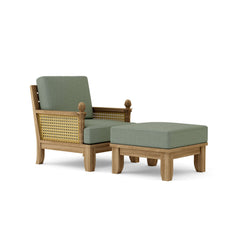 Anderson Teak SET-70 Luxe Teak Wood deep seating sofa with armchair and ottoman in Pomegranate color, outdoor garden lounge set