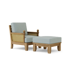 Anderson Teak SET-70 Luxe teak wood deep seating sofa with matching armchair and ottoman in pomegranate color for outdoor patio.