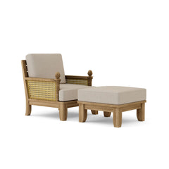Anderson Teak SET-70 Luxe teak wood deep seating sofa with armchair and ottoman in pomegranate color, outdoor garden lounge set