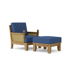 Anderson Teak SET-70 Luxe teak wood outdoor sofa with armchair and ottoman in vibrant Pomegranate color for garden lounge.