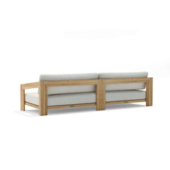Anderson Teak Smyrna Teak Wood 4-seater outdoor patio sofa with colorful cushions, ideal for garden lounge settings.