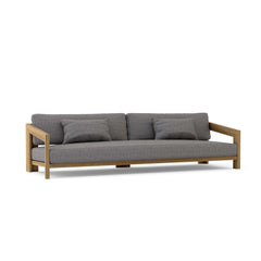 Anderson Teak Smyrna teak wood 4-seater outdoor patio sofa with colorful cushions for garden lounge, available in 9 designer colors.