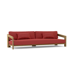 Anderson Teak Smyrna teak wood 4-seater outdoor patio sofa in pomegranate color for garden lounge, with 9 designer color options.