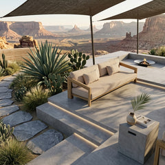 Anderson Teak Smyrna Teak Wood 4-Seater outdoor patio sofa in cast pomegranate color, perfect for garden lounge seating.