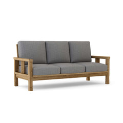 Southbay Deep Teak Wood Outdoor Sofa by Anderson Teak, 3-seater garden lounge with cast pomegranate finish and 9 designer colors.