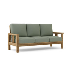 Southbay Deep Teak Wood 3-Seater Sofa by Anderson Teak in cast pomegranate, outdoor patio garden lounge seating, 9 designer colors.