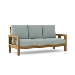 Southbay Deep Teak Wood 3-Seater Sofa by Anderson Teak in cast pomegranate, outdoor garden lounge seating with designer colors