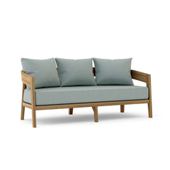 Anderson Teak Toscana teak wood outdoor 3-seater sofa with plush cushions, designed for garden lounge in vibrant colors.