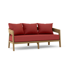 Anderson Teak Toscana teak wood outdoor 3-seater patio sofa in cast pomegranate color for garden lounge seating.