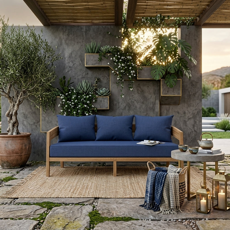 Anderson Teak Toscana teak wood outdoor 3-seater sofa in Pomegranate, ideal for garden lounge with 9 designer color options