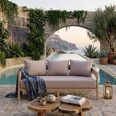Anderson Teak Toscana Teak Wood 3-Seater Outdoor Sofa in Pomegranate, perfect for garden lounge, available in 9 designer colors.