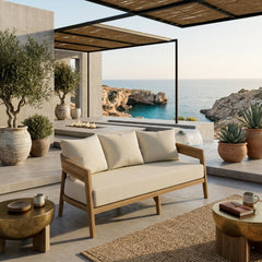 Anderson Teak Toscana Teak Wood 3-Seater Outdoor Sofa in Pomegranate, designed for garden lounge, available in 9 colors.