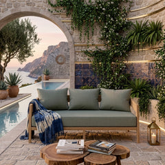 Anderson Teak Toscana Teak Wood 3-Seater Sofa for outdoor patio garden lounge in Pomegranate color.