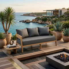 Anderson Teak Toscana Teak Wood 3-Seater Outdoor Sofa in Pomegranate, designed for garden lounge with 9 color options.