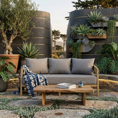 Anderson Teak Toscana Teak Wood 3-Seater Outdoor Sofa in Pomegranate, perfect for garden lounge with stylish design and vibrant color.