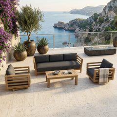 Anderson Teak Cordoba Teak Wood outdoor sofa set with sage cushions, part of the 9-color patio garden lounge collection.