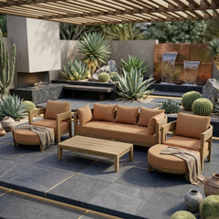 Anderson Teak Coronado 6-piece teak wood outdoor patio sofa set in designer colors, ideal for garden lounge and outdoor seating.