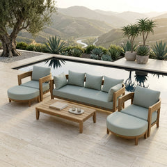 Anderson Teak Coronado 6-piece teak wood outdoor patio sofa set in various designer colors, perfect for garden lounge seating.