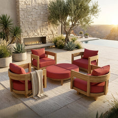 Anderson Teak Coronado 6-piece teak wood outdoor sofa set with sage cushions, perfect for garden lounge and patio seating.