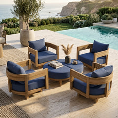 Anderson Teak 6-piece Coronado teak wood outdoor sofa set with deep seating, in sage color, for garden lounge and outdoor patio use.