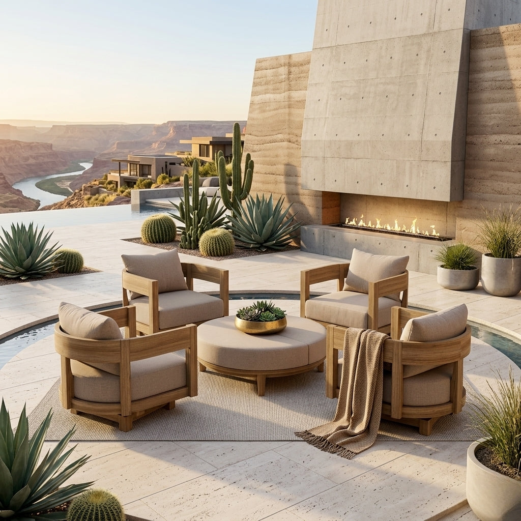 Anderson Teak Coronado 6-piece teak wood outdoor sofa set with deep seating in sage, part of luxury garden lounge furniture.