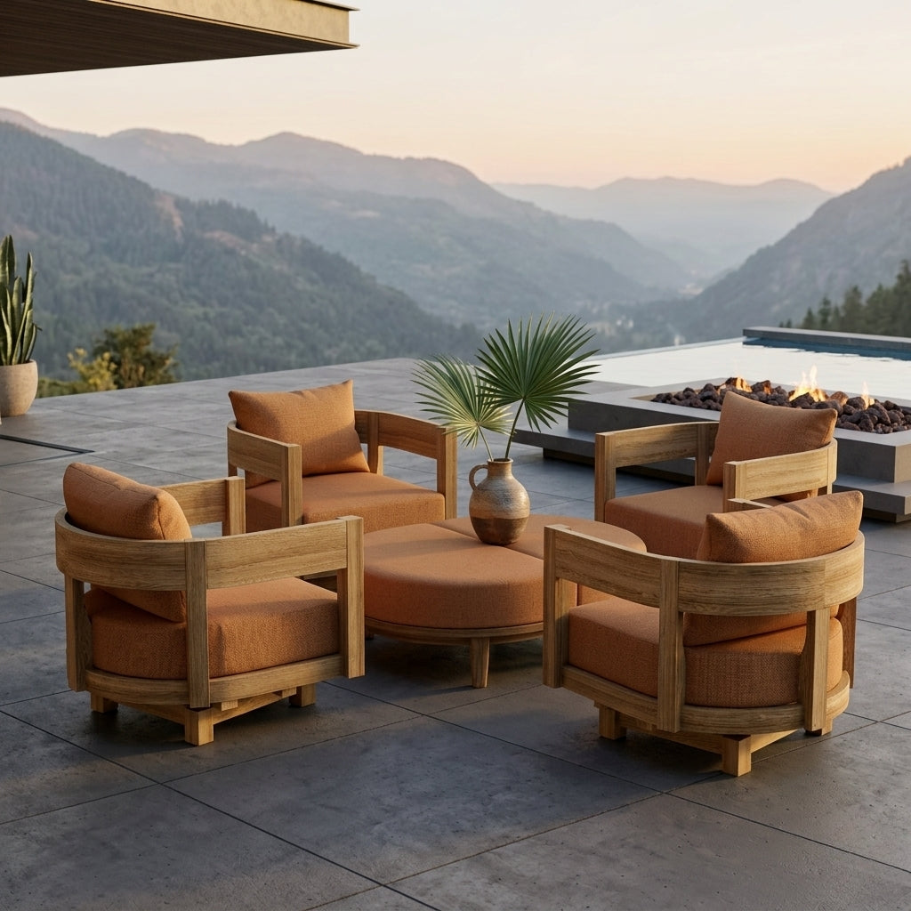 Anderson Teak Coronado 6-piece teak wood outdoor sofa set in sage, designed for garden lounge with plush cushions and modern style.