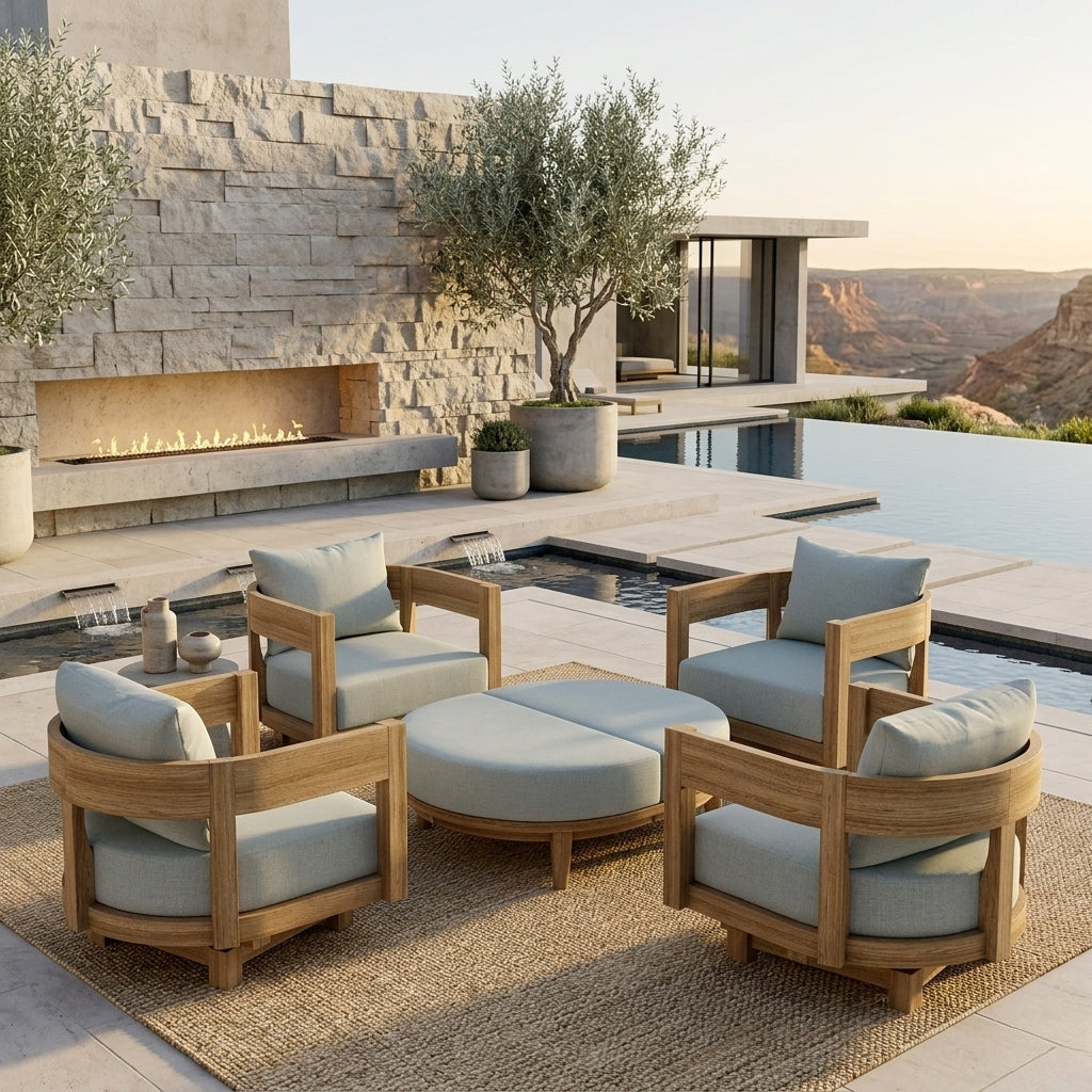 Six-piece Anderson Teak Coronado outdoor sofa set in sage with deep seating for garden lounge, part of the 9 designer color options.