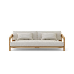 Anderson Teak Smyrna teak wood 3-seater outdoor patio sectional sofa set in golden brown, ideal for garden lounge seating.