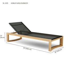 Anderson Teak Junus Sun Lounger with teak wood frame and adjustable backrest, outdoor sunbed for relaxing in the sun.