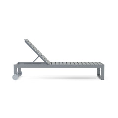 Anderson Teak Lucca Sun Louver sunbed with teak wood slats and adjustable backrest, designed for outdoor lounging and relaxation.
