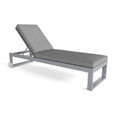 Anderson Teak Lucca Sun Louver sunbed featuring a sleek wooden design with adjustable backrest for outdoor lounging.