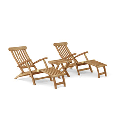 Anderson Teak sunbed steamer set, featuring a stylish teak sunbed with adjustable backrest and matching accessories.