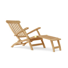 Anderson Teak Sunbed with steamer set, featuring a sleek teak wood design for outdoor relaxation and sunbathing.