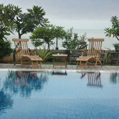 Anderson Teak Sunbed Steamer Set, outdoor teak lounge furniture with adjustable sunbed and matching accessories for relaxation.