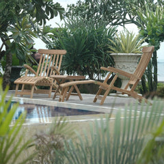Anderson Teak sunbed from the SET-ST-124 Steamer Set, featuring a sleek teak wood design and comfortable lounging surface.