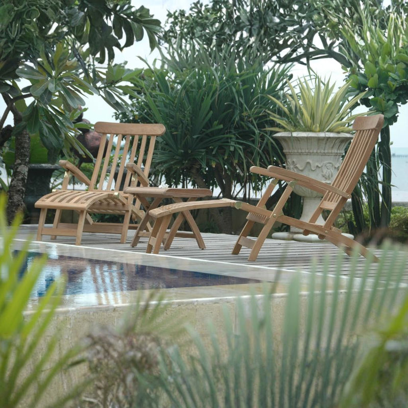 Anderson Teak sunbed from the SET-ST-124 Steamer Set, featuring a sleek teak wood design and comfortable lounging surface.