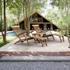 Anderson Teak sunbed from the SET-ST-124 Steamer Set featuring a stylish teak wood design and comfortable outdoor lounging surface.