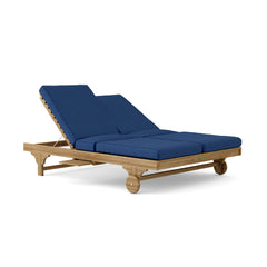 Anderson Teak BEL-AIR double sun lounger with cushioned seats and teak frame, ideal for relaxing outdoors on a sunny day.