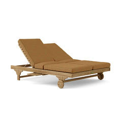 Anderson Teak Bel-Air Double Sun Lounger in teak wood with 9 designer colors, outdoor patio sunbed for garden relaxation.