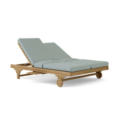 Anderson Teak Bel-Air Double Sun Lounger in nine designer colors, outdoor sunbed with cushioned seating and sleek wooden frame.