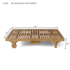 Anderson Teak Bel-Air double sun lounger featuring a wooden frame and cushioned seating for outdoor relaxation.