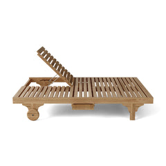 Anderson Teak Bel-Air double sun lounger with teak wood frame and white fabric cushions, ideal for outdoor relaxation.