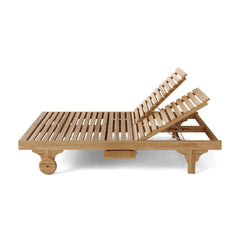 Anderson Teak BEL-AIR double sun lounger with adjustable backrest and teak wood frame, ideal for outdoor relaxation.