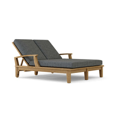 Anderson Teak Brianna double sun lounger with wooden frame and cushioned seating for outdoor relaxation.